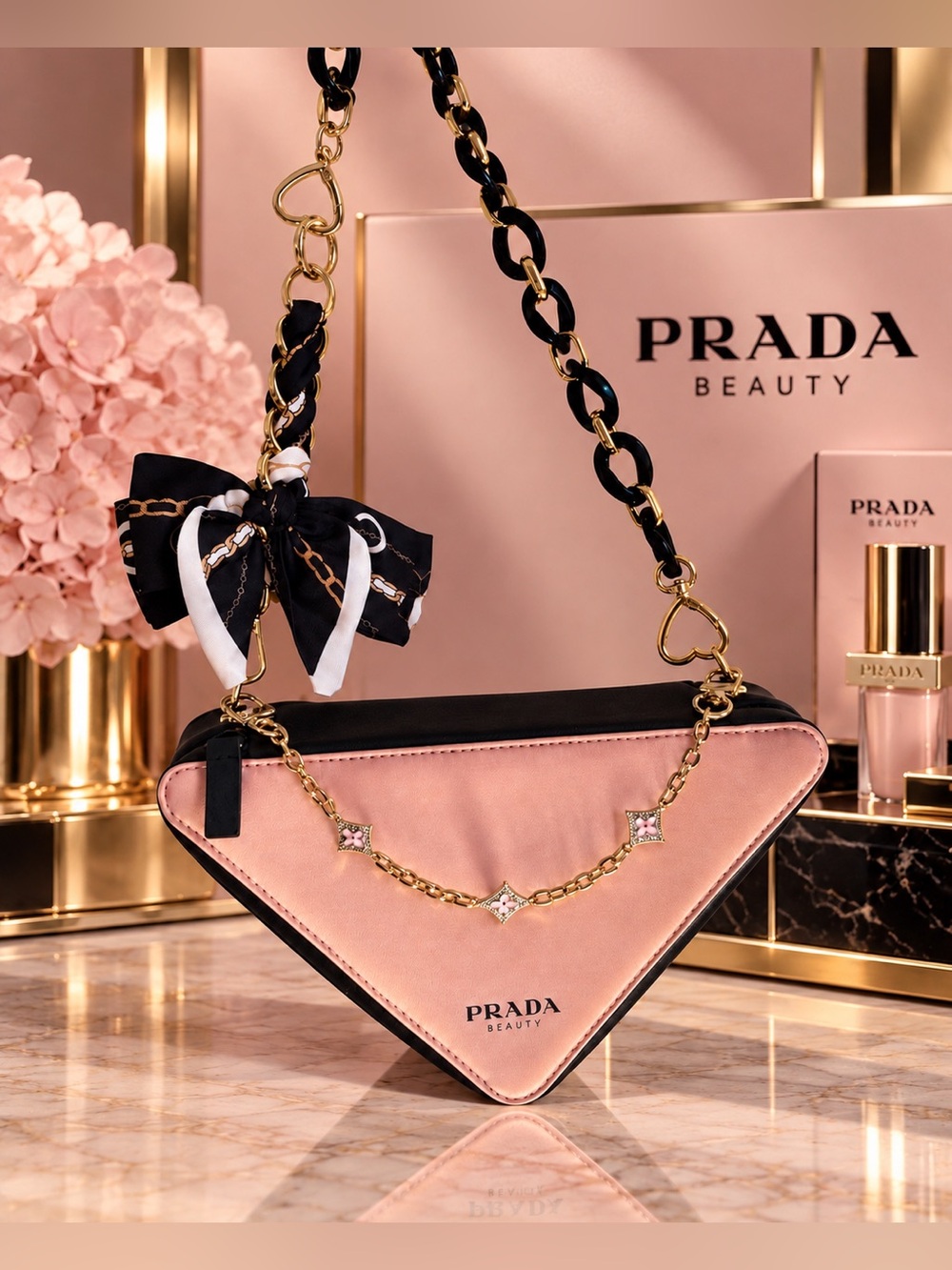 PRADA beauty paradoxe Pink Triangle with black gold hardware